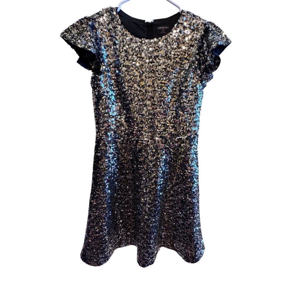 J. Crew Crewcuts Girls' Flutter Sleeve Sequin Dress Silver Black Eras Tour Sz 14